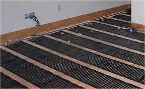 Low voltage radiant floor heating system.